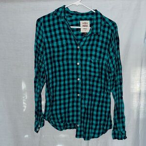 Blue and Black Plaid Button-Up Shirt